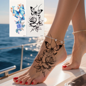 <span class=keywords><strong>Tatuajes</strong></span> Temporales de Mariposas y Rosas al por Mayor, Adhesivos Impermeables para Fiestas, Arte Corporal, Pintura para Brazos y Piernas, Adhesivos Florales para Mujeres y Niñas - Product Image 2