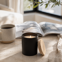 Vente en gros de pots à bougies en verre givré noir mat de 8 oz, 10 oz et 12 oz avec couvercles en bois, contenants vides pour la fabrication de bougies