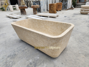 Giá rẻ tự nhiên màu be đá cẩm thạch bồn tắm <span class=keywords><strong>gohera</strong></span> màu be đá vôi đá cẩm thạch bồn tắm freestanding - Product Image 6