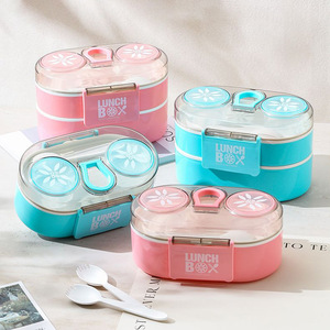 Lunch <b>Box</b> Double Layer Sealed Portable Freshness Locking Bento Container Pink And Blue <b>Mixed</b> Packaging Rectangle Shape - Product Image 1