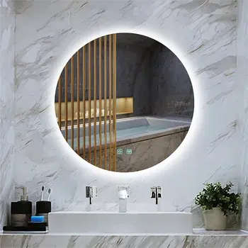 All'ingrosso stile moderno rotondo sbrinatore a LED di ingrandimento display a tempo di vanità bagno bagno smart specchio da parete con luci a LED