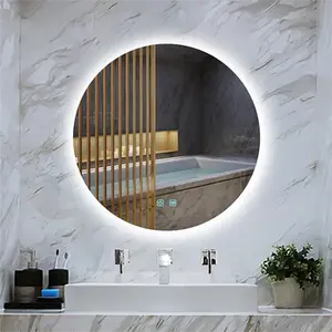 Vente en gros style moderne LED ronde désembueur grossissant affichage de l'heure vanité salle de bain bain miroir mural intelligent avec lumières LED