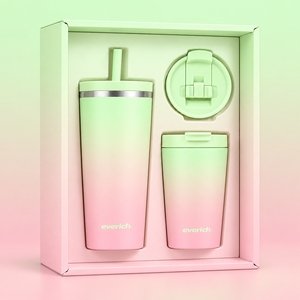 Set di Tumbler Personalizzati Everich da 14 <span class=keywords><strong>oz</strong></span> + 24 <span class=keywords><strong>oz</strong></span>, Borracce in Acciaio Inox a Doppia Parete Isolate, Tazze da Auto con Cannuccia - Product Image 3