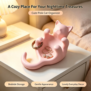 Plateau de rangement esthétique pour bijoux et cosmétiques, porte-clés d'entrée, décoration de bureau créative en PLA, motif Chat endormi imprimé en 3D, cadeau - Product Image 2