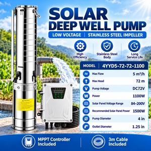 Pompe submersible solaire QY 4 pouces DC72V 1100W pour puits, 5 m³/h, hauteur de refoulement 72m, impeller en acier inoxydable - Product Image 1