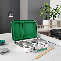 AOHEA Boîte à lunch en acier inoxydable à 2 compartiments pour enfants Boîte à lunch en acier inoxydable Boîte à lunch Bento étanche en silicone