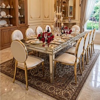 Table de salle à manger rectangulaire de luxe légère en verre miroir 4 places avec cadre miroir, directement de l'usine de Foshan