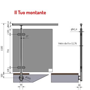 Altura de fijación lateral de acero inoxidable vertical redondo de 1,10 M para vidrio en línea AISI 304 acabado satinado - Product Image 1
