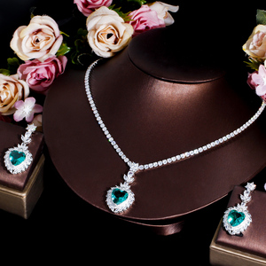 Elegant Light Ocean Blue Heart Cut CZ Crystal Shape Necklace <strong>and</strong> Earrings Jewelry Sets for Women Wedding Bridal Gift <strong>Jewellery</strong> - Product Image 5