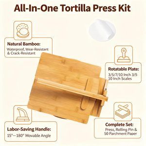Prensa para Tortillas de Bambú con Rodillo, Prensa de Madera para Tortillas de Maíz Caseras - Product Image 3