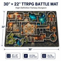 Alas Permainan TTRPG, Alas Meja Permainan RPG, Alas Grid RPG, Kain Mikro Tenun Anti Silau, Karet Anti Selip, Alas Peta Dungeon