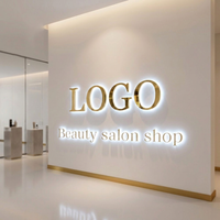 Enseigne lumineuse personnalisée en métal 3D avec logo d'entreprise, rétroéclairée, en titane doré, miroir LED brossé