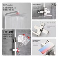 Ensemble de douche mural carré en acier inoxydable avec mitigeur, barre de douche coulissante, fonction pluie et spa, poignée unique, valve en céramique, personnalisable pour hôtel