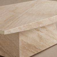 Table basse rectangulaire minimaliste en marbre pour la maison de rêve, plateau en travertin texturé, base monobloc, mobilier de salon