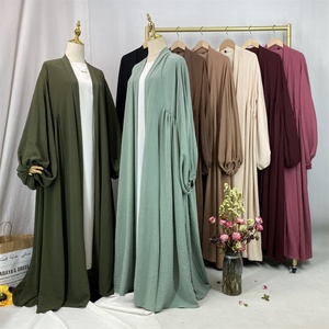 Popular Abaya Elastic Cuff Big Lantern Sleeves Pleated Design With Side Pockets Ramadan Muslim Women Modest Cardigan 1969# - Product Image 6