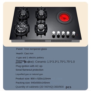 Venta al por mayor de vidrio templado superior pesado de cocina integrada de 5 quemadores estufa integrada encimera de gas de China proveedor precio negro - Product Image 6