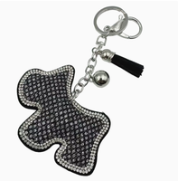 Porte-clés pendentif en forme de chiot imprimé léopard kaki foncé, entièrement orné de strass étincelants avec pompons, de haute qualité, best-seller