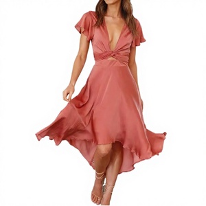 Nuevo Vestido de Noche Elegante para Mujer, Estilo Casual, para Fiesta o Club, con Tirantes, Espalda Descubierta, Satinado, Liso, Teñido, Largo - Product Image 1