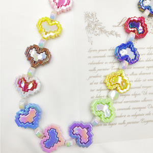 <span class=keywords><strong>Perline</strong></span> Decorative a Cuore Pixel in Acrilico Placcato Colorato, Combinazione di <span class=keywords><strong>Perline</strong></span> Fai-da-te per Catene di Telefoni Cellulari, Accessori Gioiello, <span class=keywords><strong>Perline</strong></span> Decorative per Penne - Product Image 1