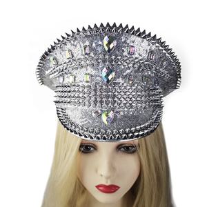 Sombrero de Capitán con Lentejuelas Plateadas y Púas de Diamantes de Imitación Estilo Y2K de Manwu Fashion, Unisex para Adultos, Ideal para Festivales, Fiestas, Conciertos y Escenarios - Product Image 6