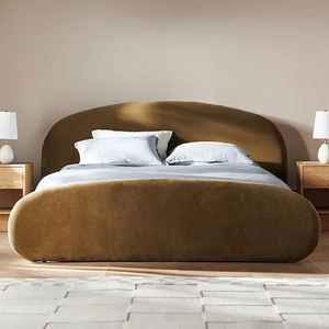 Italian Simple Villa Fabric Velvet Bedroom Double Bed Home Hotel Customized 1.8/2.0 Queen King Size Soft Backrest Bed <strong>Furniture</strong> - Product Image 3