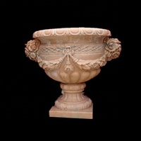 Décoration de jardin Vase moderne en marbre blanc Sculpture en pierre Sculpture Pot de fleur en pierre Pilier Pot de fleur en pierre implorée