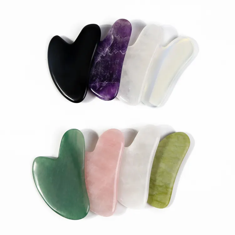 Masajeador facial personalizado, piedra de jade, cuarzo rosa, herramienta gua sha