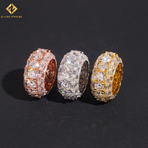 ZUANFA JEWELRY S925 Round+Baguette VVS Moissanite Gold Plated Pave Setting Luxury Unisex Party Jewelry <b>Man</b> Band <b>Ring</b> Rapper <b>Ring</b> - Product Image 1