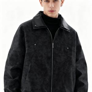 เสื้อแจ็คเก็ตหนัง PU แฟชั่นสำหรับผู้ชาย สไตล์ลำลอง เรียบง่าย สีน้ำตาล สีดำ - Product Image 2