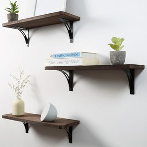 Solid Wood Wall Floating <b>Shelf</b> Black Rectangle Wall Mounted Storage <b>Rack</b> For Living Room Bedroom Bathroom Display - Product Image 4