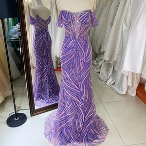 New America vente en gros LA marque hors épaule perles robe africaine robe pour robes <span class=keywords><strong>de</strong></span> bal violet - Product Image 1