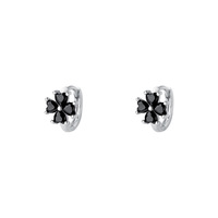 Boucles d'oreilles créoles en argent 92,5% avec trèfle à quatre feuilles, or 18 carats, zircon noir, pour femmes