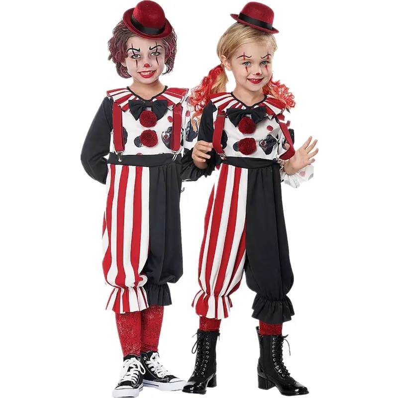 2021 Девочки Мальчик Темный Цирк Клоун Косплей Костюм Хэллоуин Жуткие наряды Смешные ролевые игры M-045