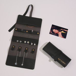 Foldable Hanging <b>Jewelry</b> <b>Roll</b> Slim Space-saving PU Leather <b>Travel</b> Organizer for Earrings Rings Necklaces Bracelets - Product Image 3