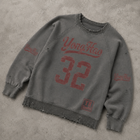 Sweat-shirt ras du cou vintage pour homme, personnalisé OEM/ODM, avec imprimé graphique vieilli et manches raglan, style streetwear sur mesure