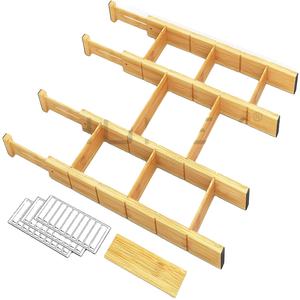 Organizadores de Cajones Ajustables para Cocina, Divisores de Cajones de Bambú, 4 Divisores con Insertos y Etiquetas - Product Image 1