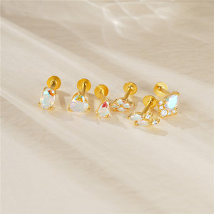CANNER New 925 Sterling Silver Flat Back Multi Styles Helix Cartilage <b>Piercing</b> Opal Moonstone Stud Earrings 16G <b>Tragus</b> Earrings - Product Image 2