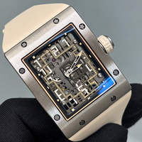 Montre mécanique automatique de luxe pour homme 1602, boîtier rectangulaire en métal brossé, cadran squelette, bracelet en nylon, fond transparent
