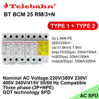 Dispositif de protection contre les surtensions TVSS 255V 25kA 50kA 100kA 200kA T1 SPD 3P+NPE 3 phases TT Protection contre les surtensions SPD