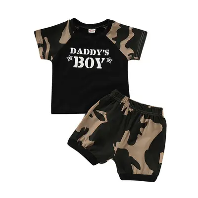 Baby Boys Short Sleeve Shirt Letter Printing Camouflage Cotton Kids Shorts Children Boutique Outfits