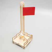 Plataforma elevadora de madera con diseño de bandera roja de dibujos animados, kits de juguetes educativos científicos para niños y estudiantes, ecológicos y de fácil montaje