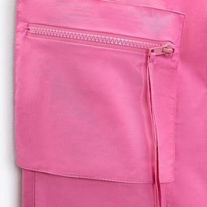 Pantalon cargo taille haute élastique pour femme avec logo personnalisé, motif cœur, 6 poches, écologique et respirant, délavage coloré - Product Image 3