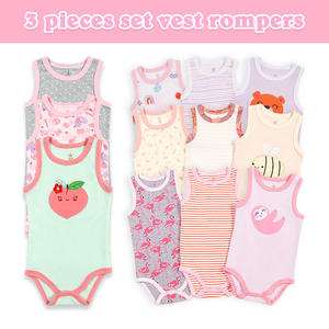 <span class=keywords><strong>Pyjama</strong></span> d'été sans manches pour bébé pour nouveau-né 3-24 <span class=keywords><strong>mois</strong></span> Onesie Animal Bouton pression pour garçons filles 3pcs - Product Image 2