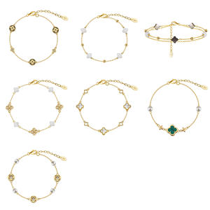 Bracciale Bohémien con Quadrifoglio in Argento S925 Placcato Oro 14K con Madreperla, Ingrosso di Fabbrica per Regalo di Anniversario - Product Image 5