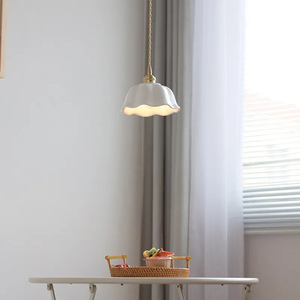 Ceramic Flower Brass Pendant Light <b>E26</b> Single Head Round LED Home Lighting For Bar Counter Bedroom Entrance Island - Product Image 4