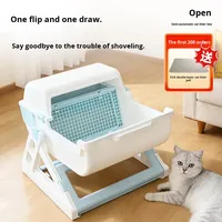 Bac à litière pour chat semi-automatique en PP de grande taille, utilisation quatre saisons, toilette pour animaux de compagnie semi-fermée, pliable, vente directe d'usine