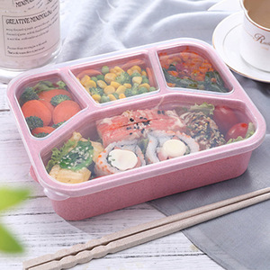 Lonchera con compartimentos de paja de trigo, lonchera cuadrada bento de cuatro compartimentos, lonchera de fibra de trigo para comida rápida, lonchera portátil para el trabajo - Product Image 3