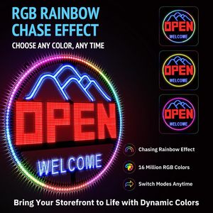 <b>LED</b> Open <b>Sign</b> 16x16 Round Ultra Bright With Timer App Remote Control Welcome Display For Bar Office Promotion - Product Image 3