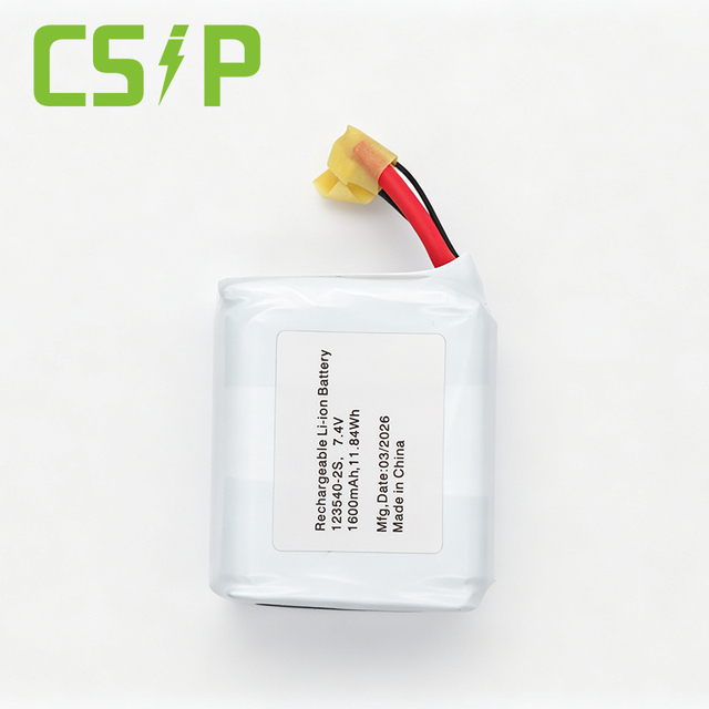 CSIP 123540 1600mAh 7.4V Rechargeable Liquid Lithium Battery LiNiMnCoO2 Cathode 500 Cycles -20~50 8 Cells 3.0x14x47mm 63g