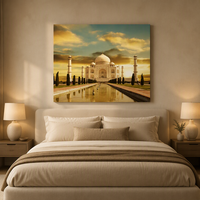 Tableau mural moderne sans cadre Taj Mahal Coucher de soleil, toile tendue, peinture à l'huile de paysage pour salon et hôtel